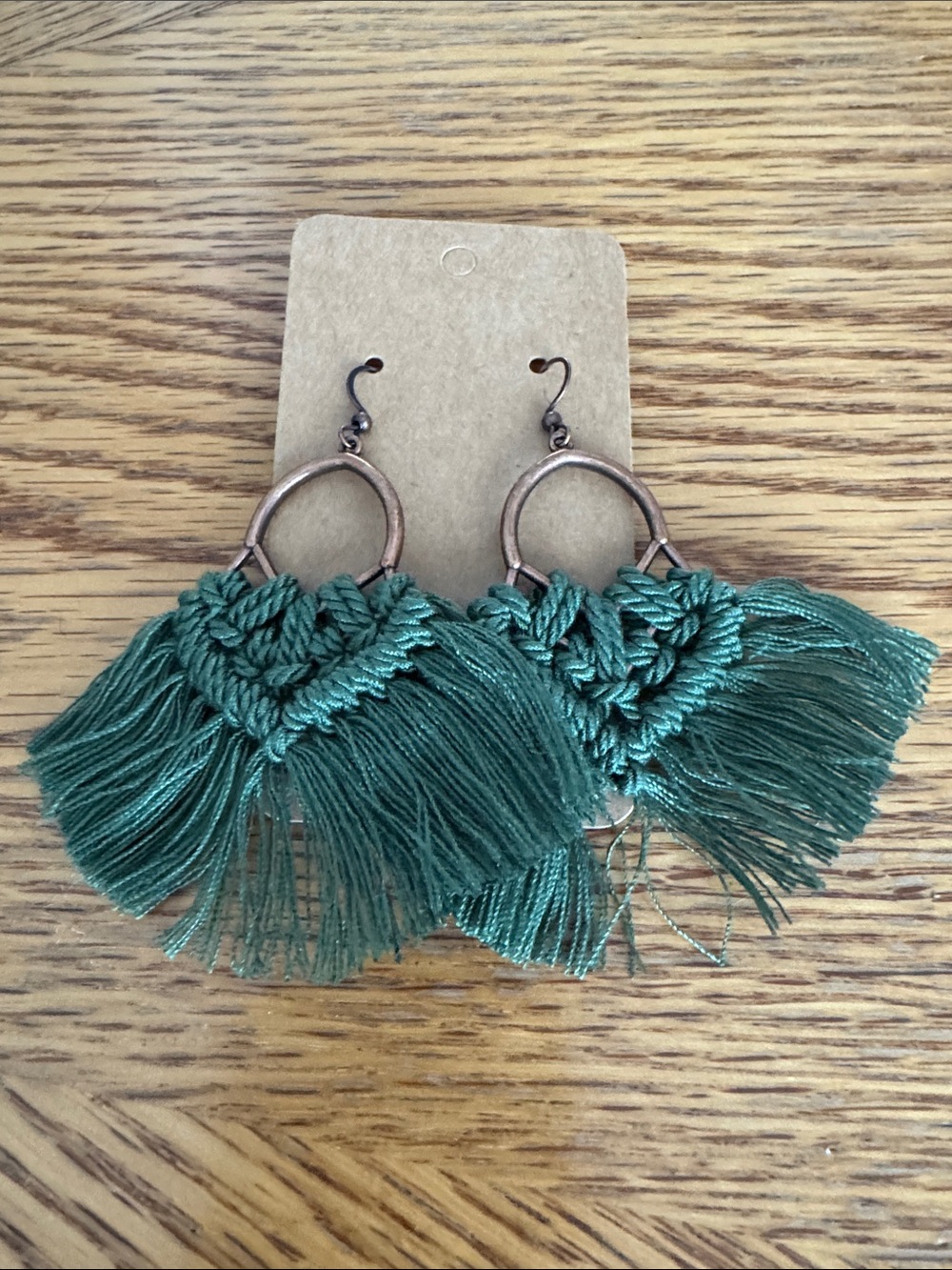 Plunder Hunter Green Macramé Fringe Hoop Earrings Women’s jewelry
